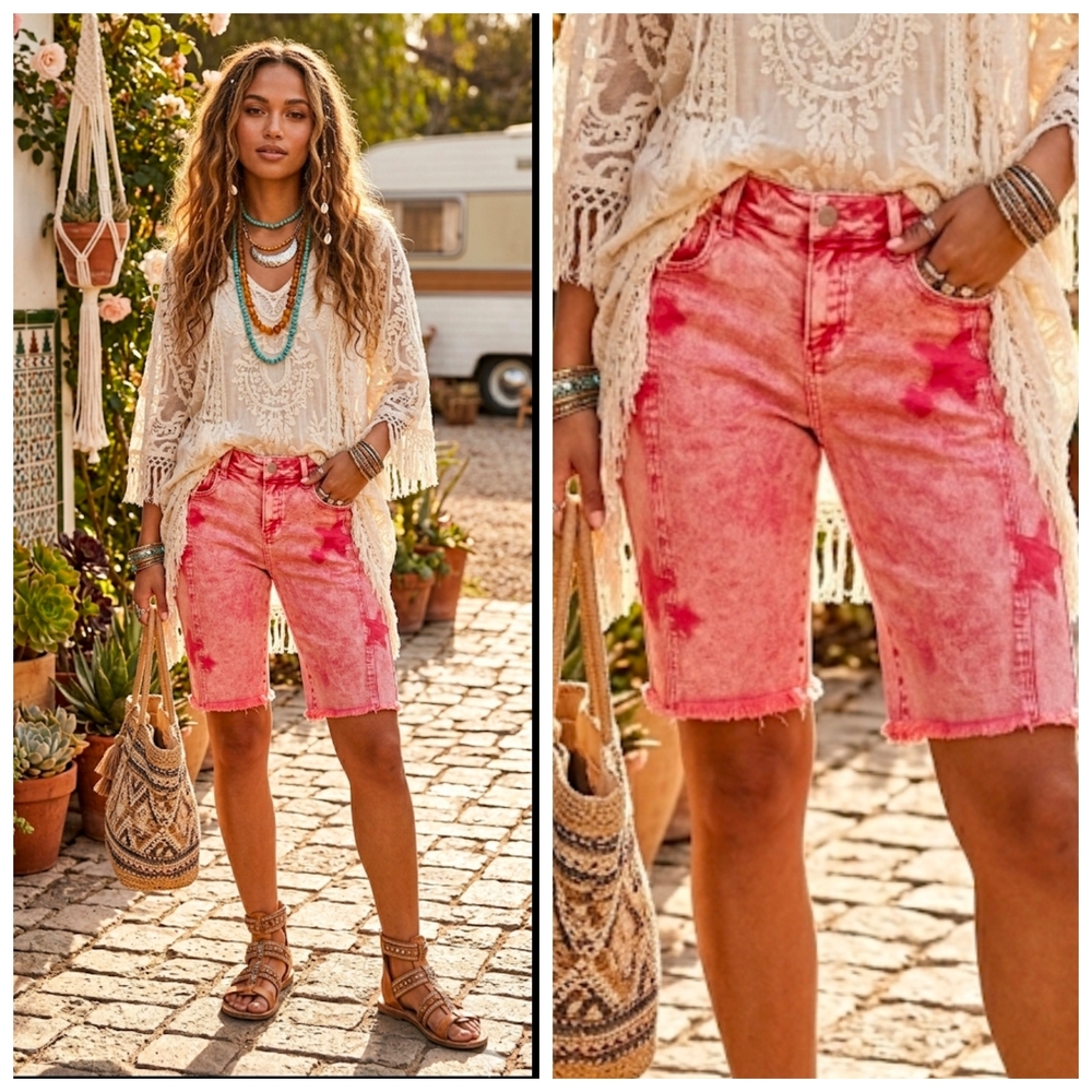 Women's Mineral Washed Star Jean Bermuda Shorts